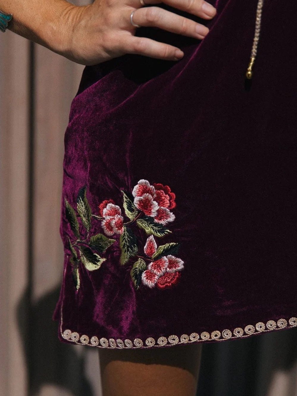 Chasing Unicorns 🥀 Like A Rolling Stone Silk Velvet Embroidered Tunic Dress sz M - Picture 7 of 17